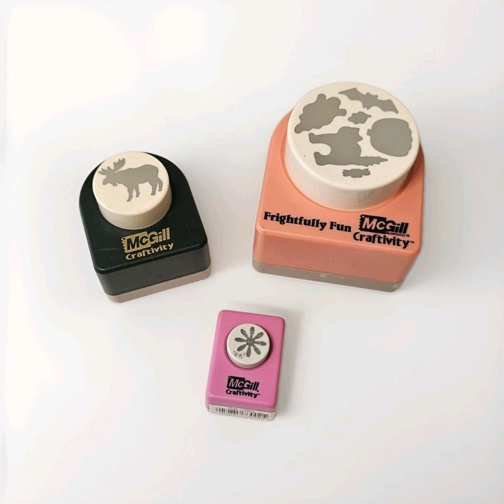 Lot of 3 McGill Craftivity Paper Punches Halloween, Flower, Moose
